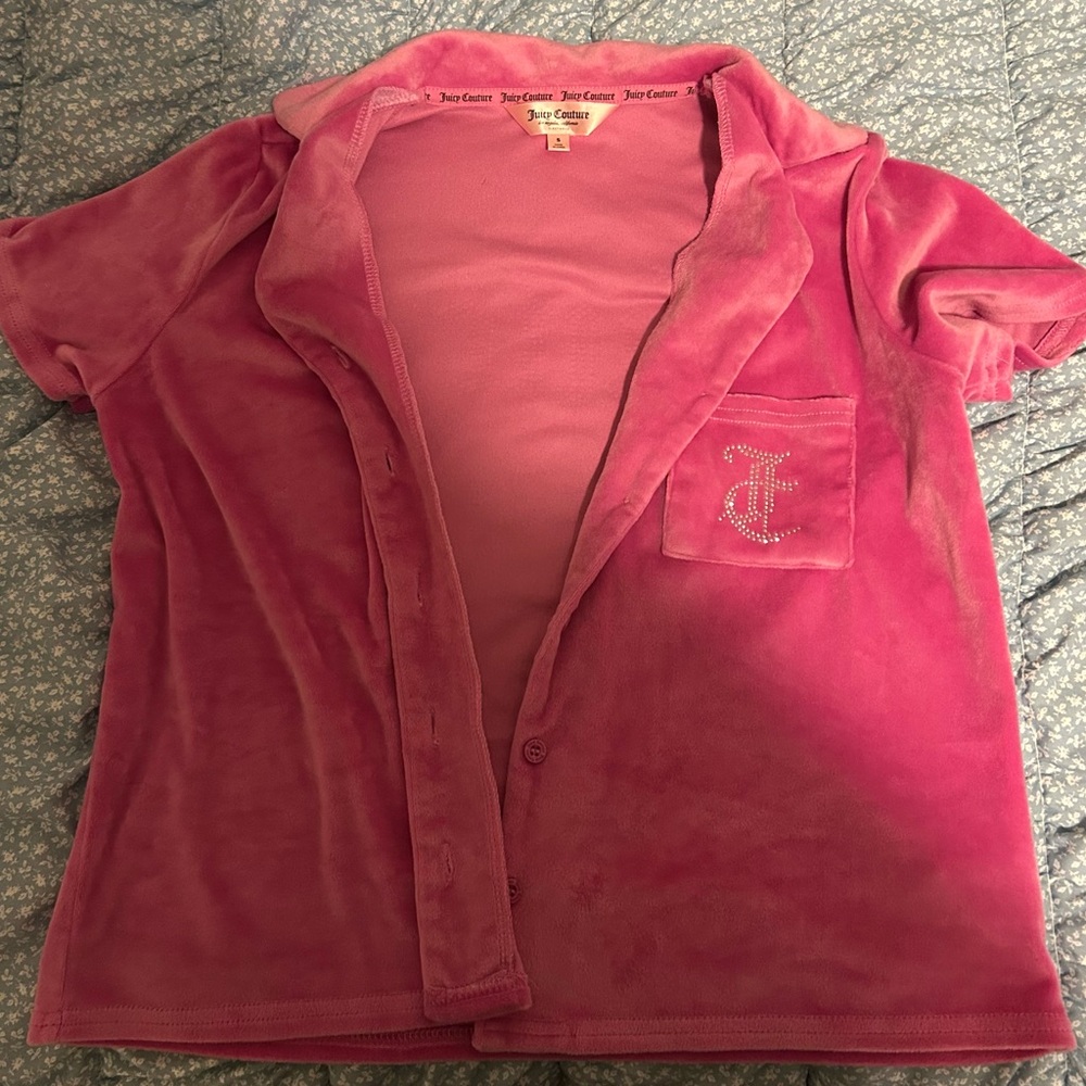 Juicy Couture Fuchsia Velour Top and Shorts with Rhinestone Logo